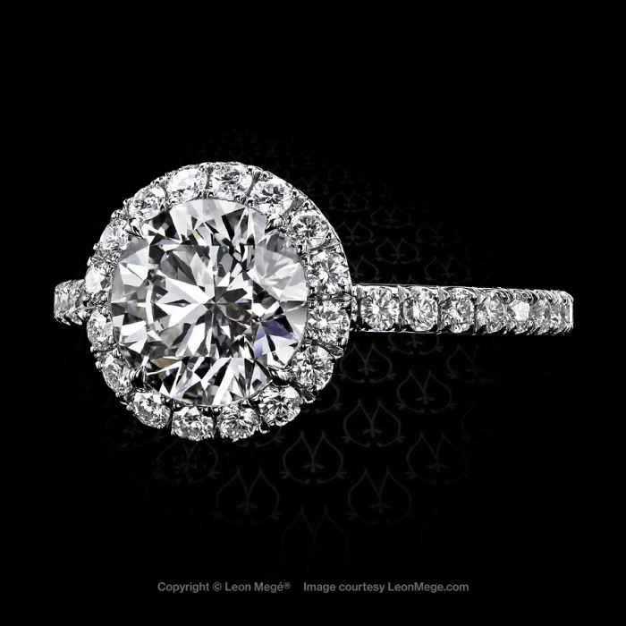 Leon Megé 811™ bespoke engagement ring with an ideal-cut round diamond in pave-set halo r6959