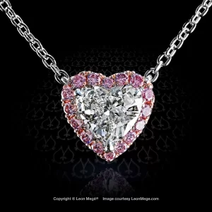 Leon Megé pendant with a heart-shaped diamond surrounded by natural pink diamonds p7330