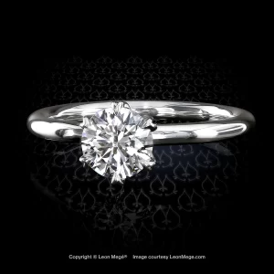 Leon Megé Tulip™ six-prong solitaire featuring a round diamond set with heart claws r7259