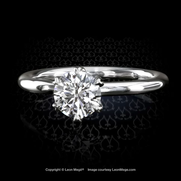 Leon Megé Tulip™ six-prong solitaire featuring a round diamond set with heart claws r7259