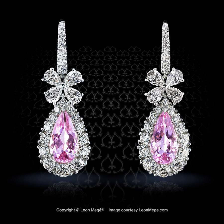 Leon Megé chandeliers with natural pink morganites and diamonds on a pave-set French wire e7217