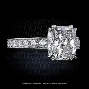 Leon Megé 301™ hand-forged diamond solitaire with bright-cut pave r7298 compare to Cartier "1895"