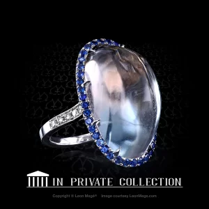Bi-color topaz halo ring with sapphire halo r7352 by Leon Mege