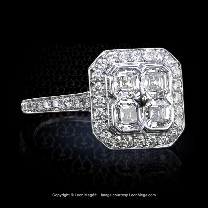 Leon Megé Place Vendome™ ring with Asscher cut diamonds framed with a pave halo r7370