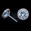 Venice diamond pave halo aquamarine studs in platinum by Leon Mege