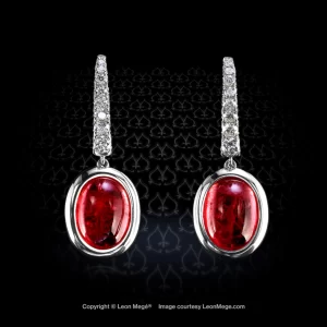 e6220 Leon Mege custom made drop earrings featuring cabochon rhodonites