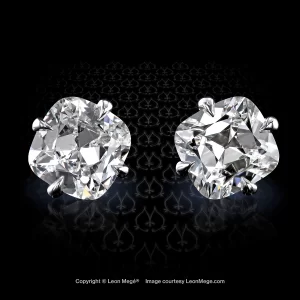 Leon Megé Hello Cutie™ platinum studs with True Antique™ diamonds in "Compass" prongs e7402