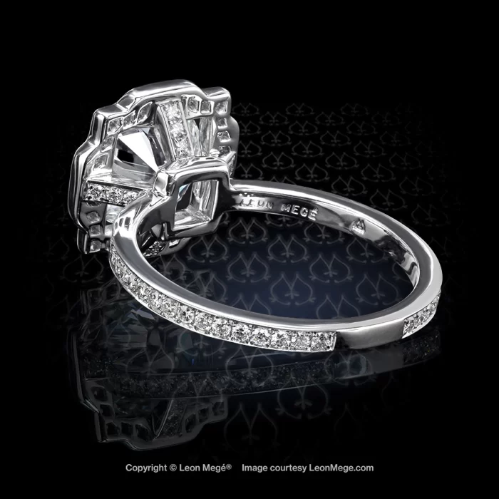 Leon Megé Belle Époque reproduction ring with a round diamond in fancy halo with diamond pave r6317