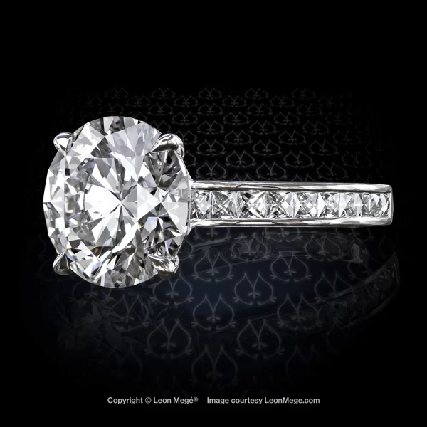 Leon Megé handmade diamond solitaire with a round diamond and channel-set French-cuts r7036