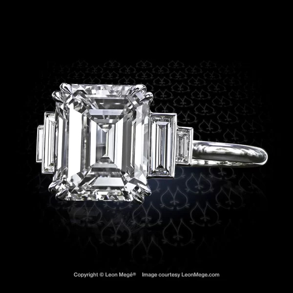 Leon Megé emerald-cut five-stone diamond ring with a flair of quintessential 1950s glamour r7069