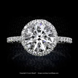Leon Megé 811™ micro pave halo engagement ring with a round ideal-cut diamond r7250