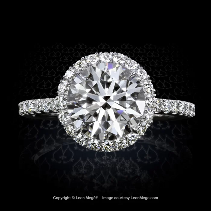Leon Megé 811™ micro pave halo engagement ring with a round ideal-cut diamond r7250