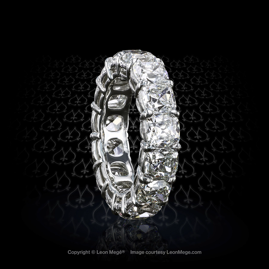 Leon Megé hand-forged eternity band with natural True Antique™ cushion diamonds r7392