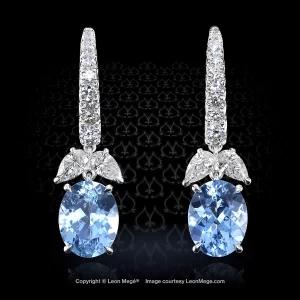 Leon Megé beautiful handmade dangle ear drops with oval aquamarines on a diamond-set French wire e7304
