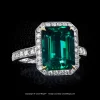 Leon Megé bespoke 611™ ring with a green Colombian emerald in a traditional halo set with smooth bright-cut diamond pave r7316