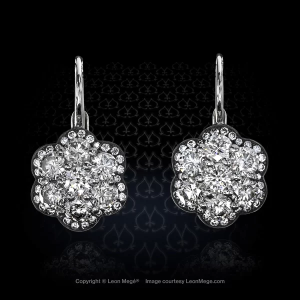 Leon Megé "vintage meets modern" Florette-style diamond cluster eardrops in platinum and antiqued silver e7374