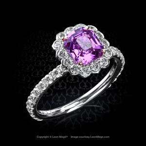 Leon Megé exclusive Lotus™ ring with a natural pink sapphire in a special halo of diamonds r7383