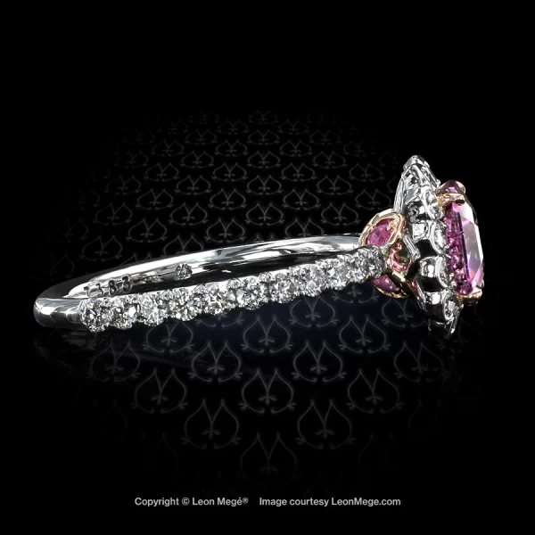 Leon Megé exclusive Lotus™ ring with a natural pink sapphire in a special halo of diamonds r7383