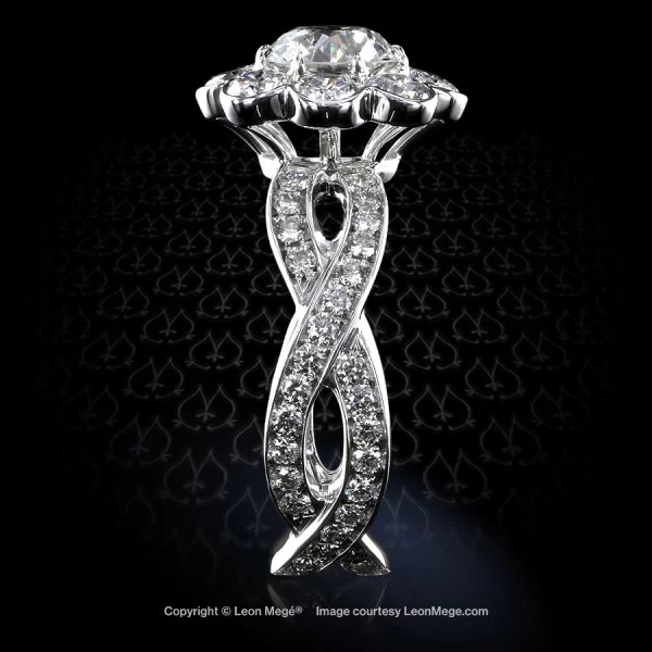 Leon Megé "Fiore" scalloped cluster ring with an Old European Cut diamond in platinum r7385