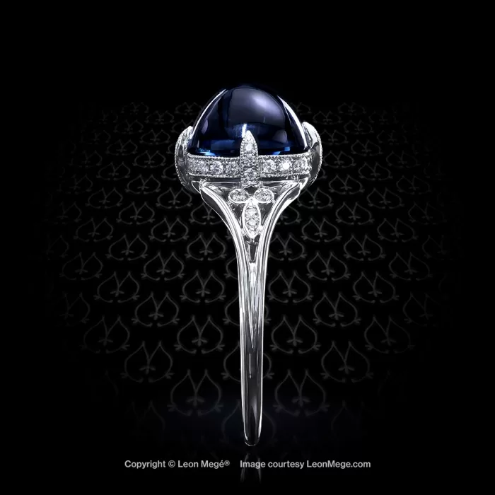 Art Nouveau style ring with sugarloaf sapphire ring by Leon Mege r6197