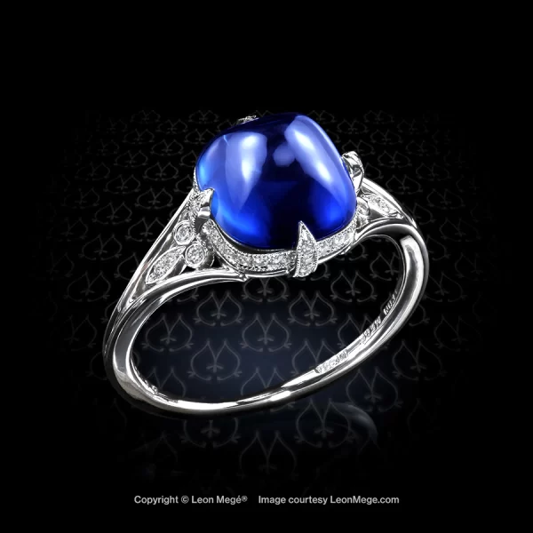 Art Nouveau style ring with sugarloaf sapphire ring by Leon Mege r6197