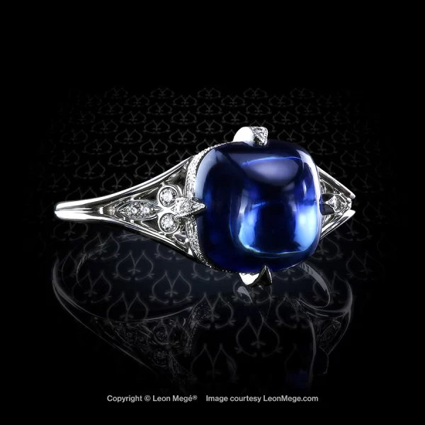 Art Nouveau style ring with sugarloaf sapphire ring by Leon Mege r6197