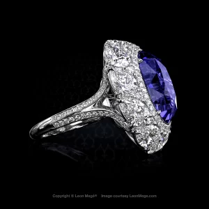 Leon Megé statement ring with a purple sapphire in a diamond cluster laced with micro pave r6866