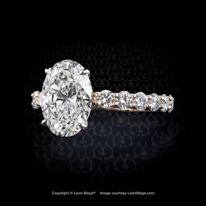 Oval diamond ring with shared prong diamonds on the shank r7288 by Leon Mege