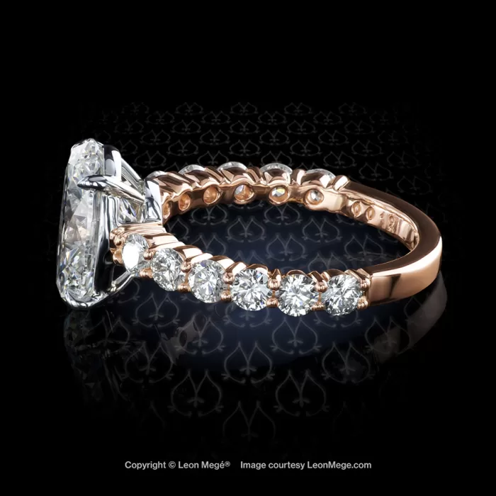 Oval diamond ring with shared prong diamonds on the shank r7288 by Leon Mege