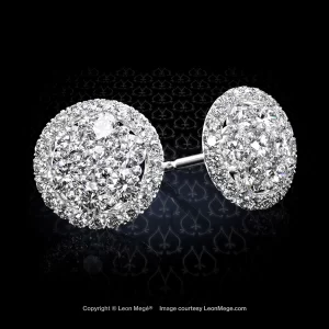 Leon Megé elegant diamond studs with a seven-stone cluster encircled by a ring of micro pave e7472
