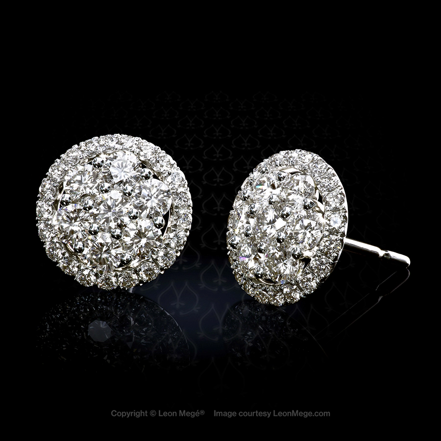 Leon Megé shimmering studs of diamond clusters encircled with micro pave halos e7460