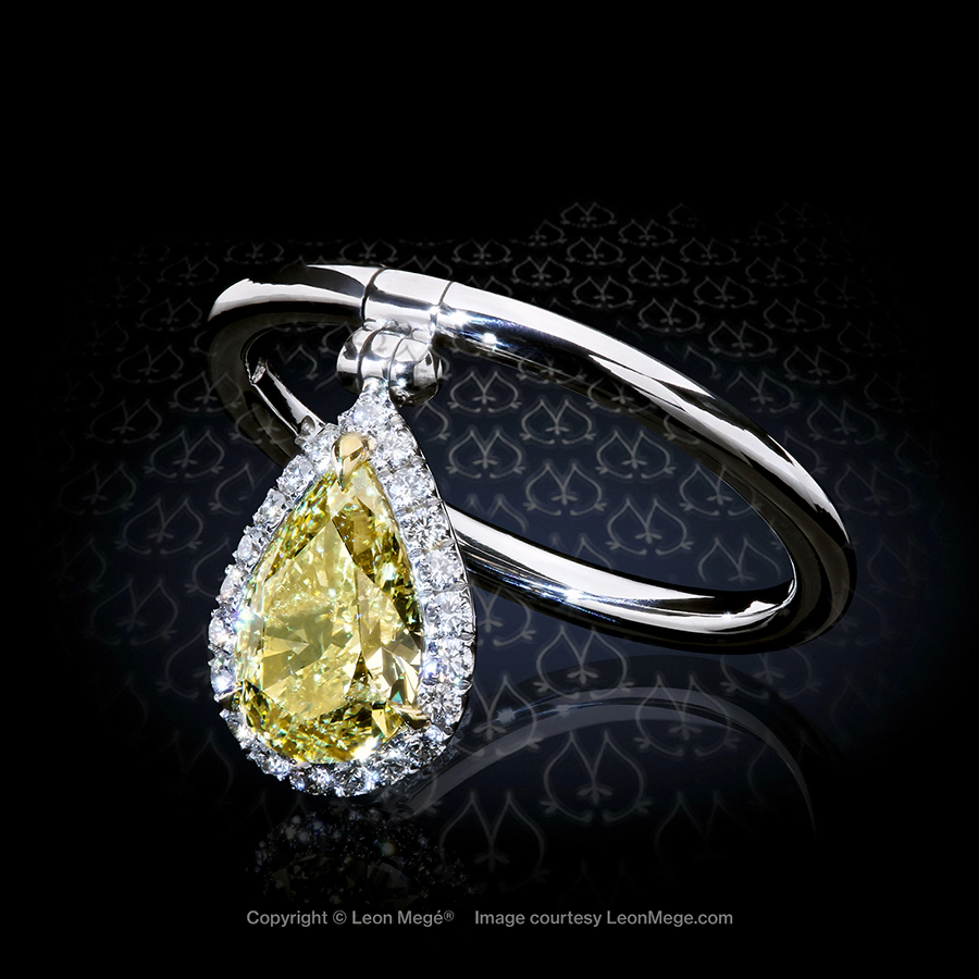 Leon Megé DeBreloque reversible ring with a fancy yellow diamond in a pivoting micro pave halo r7663
