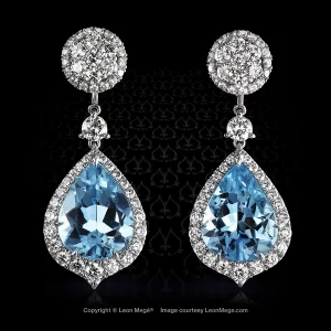 Detachable drop earrings with aquamarines and diamonds by Leon Mege.