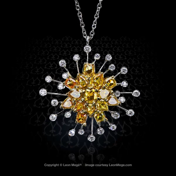 Leon Mege Hypernova cluster pendant with natural Caramel™ diamonds in the center and bezel-set diamonds p7347