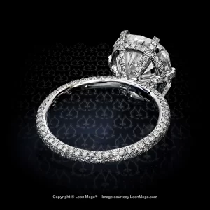 Unusual stunning diamond engagement ring with True Antique cushion diamond and micro pave by Leon Mege
