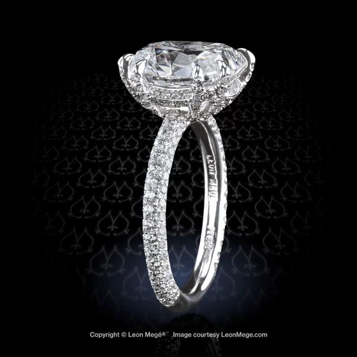 Leon Megé solitaire featuring a True Antique™ cushion diamond in a micro pave setting r7499