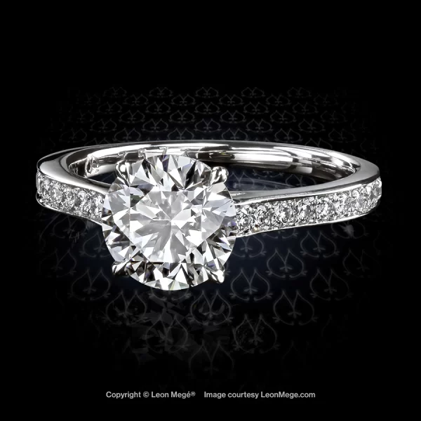 Leon Megé 311™ solitaire with a round diamond and bright-cut pave on basket and shank r7573