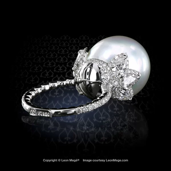 Leon Megé bespoke right-hand ring with a South Sea pearl on a bed of white diamonds r7649