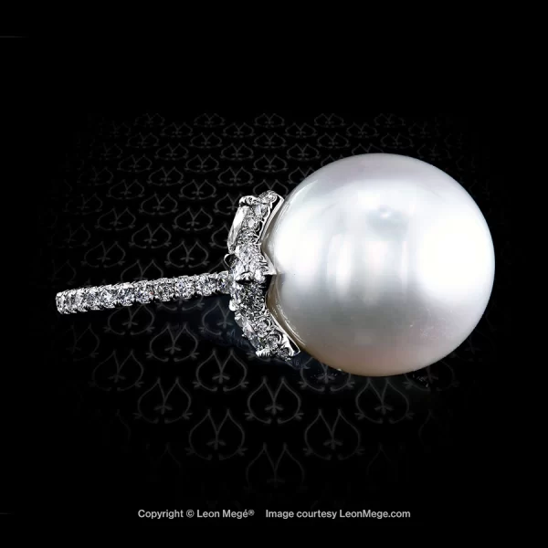 Leon Megé bespoke right-hand ring with a South Sea pearl on a bed of white diamonds r7649