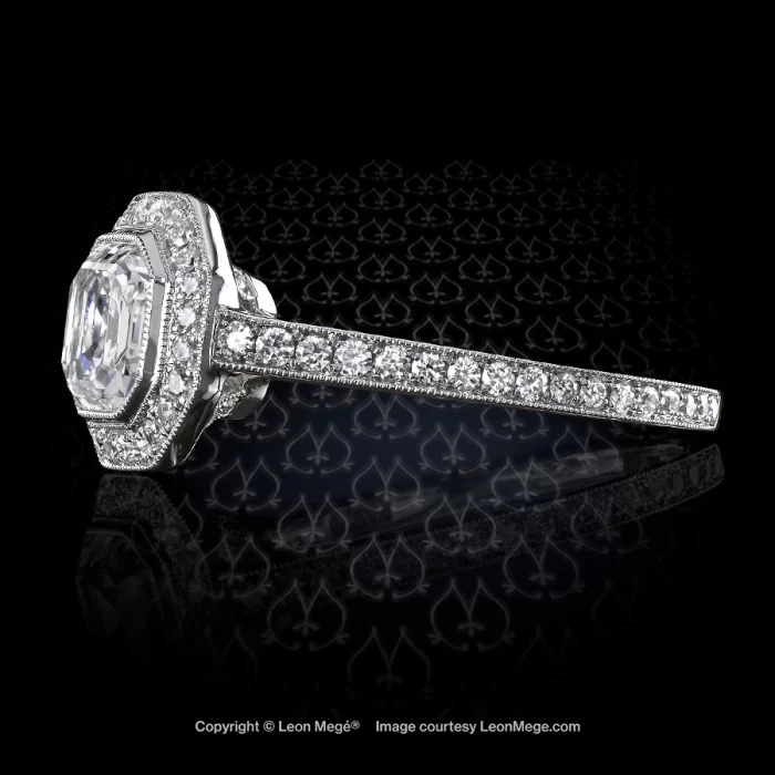 Leon Megé Art Deco-style ring with a bezel-set Asscher cut diamond and bright-cut diamond pave r7432