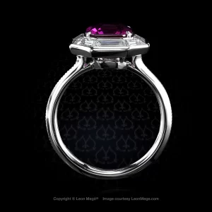 Leon Megé Haute Couture ring with a vivid-pink Asscher-cut sapphire and diamond calibre r7626
