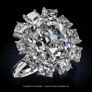 Leon Megé bespoke cluster ring with True Antique™ cushion diamonds in platinum r7715