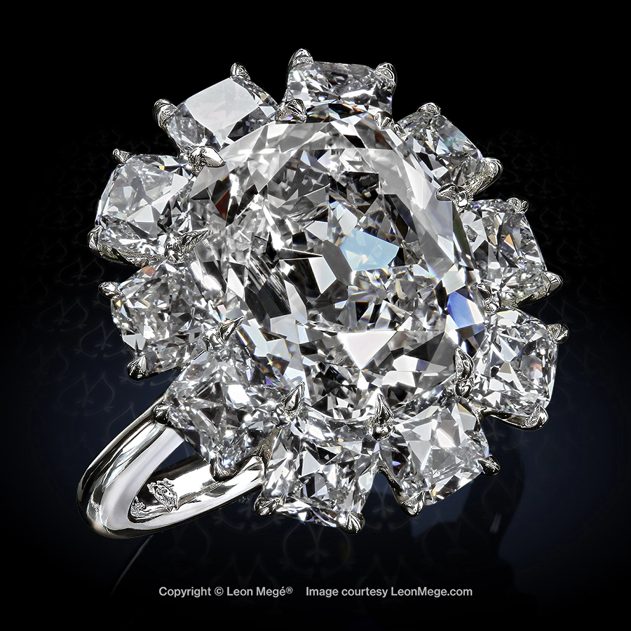 Leon Megé bespoke cluster ring with True Antique™ cushion diamonds in platinum r7715
