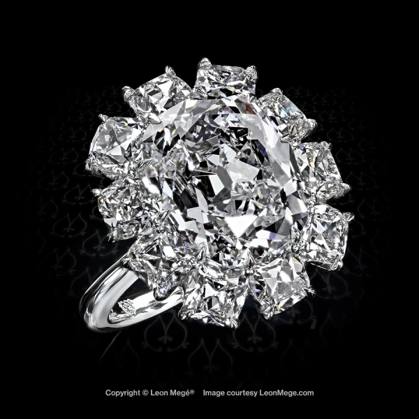 Leon Megé bespoke cluster ring with True Antique™ cushion diamonds in platinum r7715