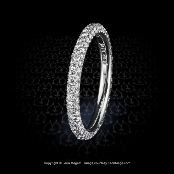 Leon Megé exclusive 203™platinum wedding band with three rows of wraparound micro pave r7683