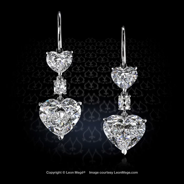 Heart shape and cushion diamonds drop earrings by Leon Mege