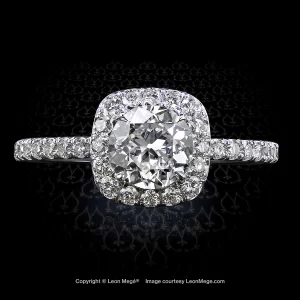 Leon Mege 811™ solitaire with OEC diamond in a cushion-shaped pave halo r6678