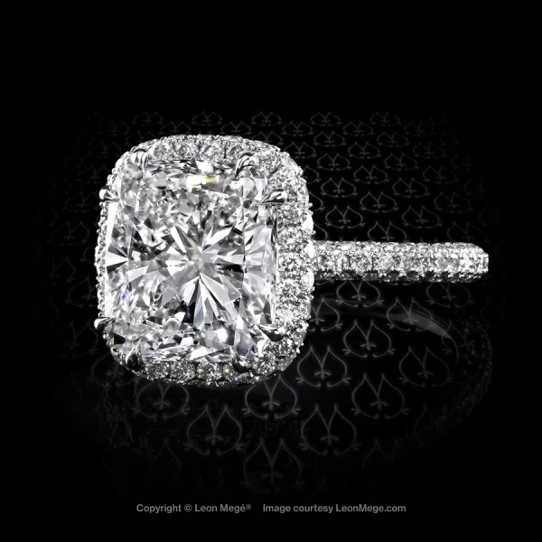 Extraordinary Leon Megé 823™ halo ring with a cushion diamond and micro pave r7387