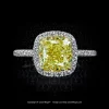 Leon Megé bespoke 811™ halo ring with a fancy yellow diamond in platinum and 18K gold covered with ideal-cut diamond micro pave r7532