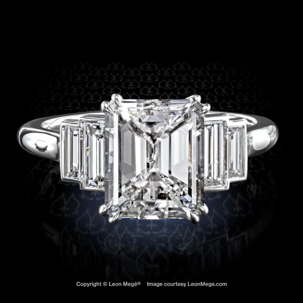 Leon Megé Five stone ring with an emerald cut diamond and straight baguettes r7615